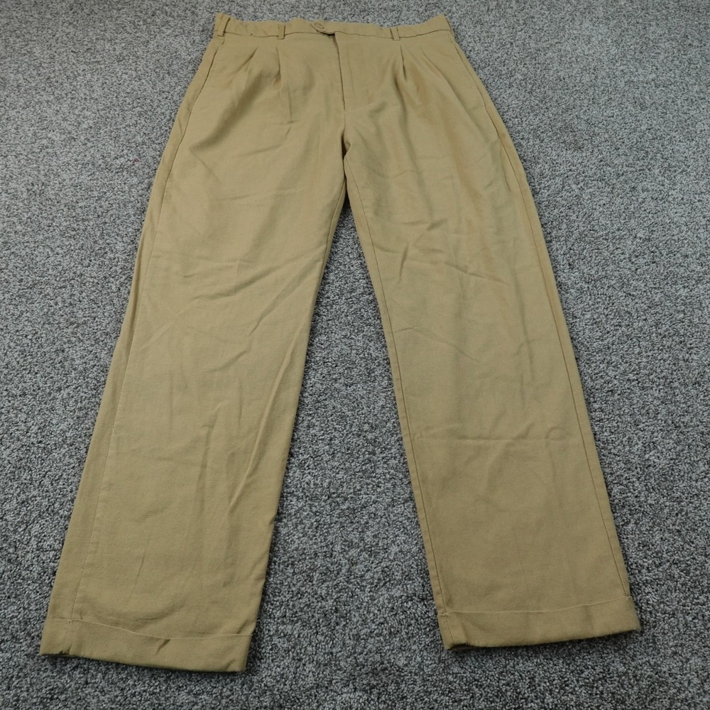 Trust Pants Mens 36X30 Beige Tan Khaki Brown Linen Chino Trouser Pleated Cuffed